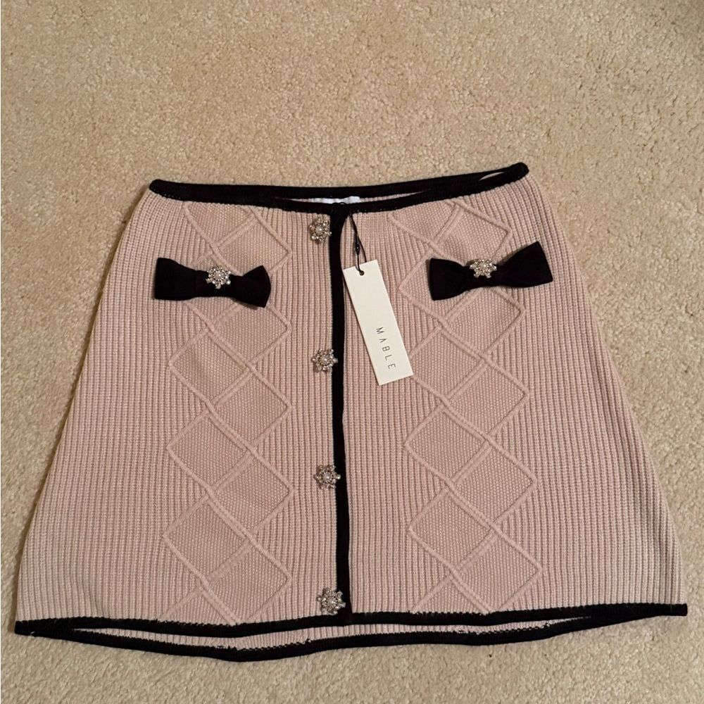 NWT Firelight Lane Beige Knit Embellished Mini Skirt - Picture 8 of 8